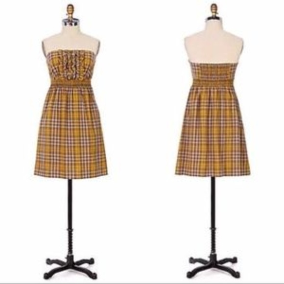 Anthropologie Maeve Pearland Mustard Yellow Plaid Dress with optional straps M - Picture 3 of 8